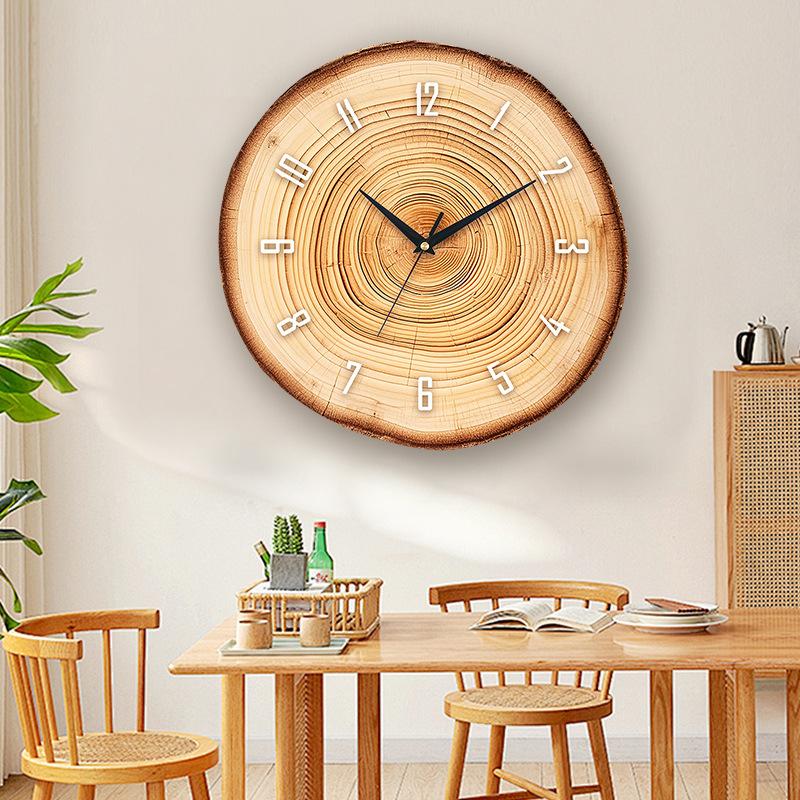 Wabi Style Living Room Wood Grain Wall Clock Without Punching Annual Rings Creative Decorative Clock Wall Clock Home Simple Wall Clock