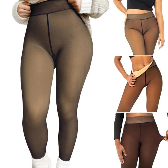 Women Fleece Lined Tights Winter High Waist Plus Size Leggings Sheer Warm Pantyhose Fake Translucent Thermal Thick Tights for Dresses Date Party Wear
