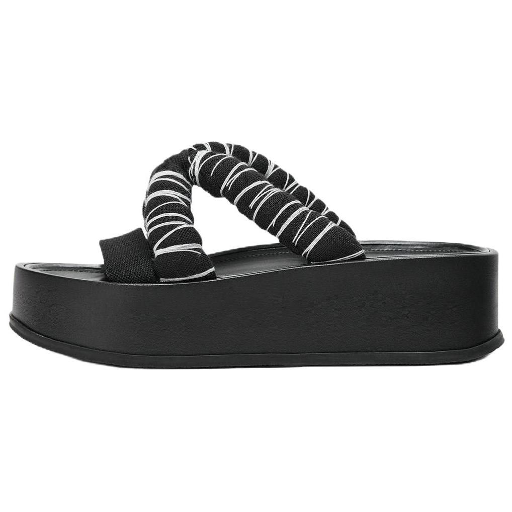 

Zara Платформенные шлепанцы-вьетнамки с прострочкой Черные Женские 1831510800 40