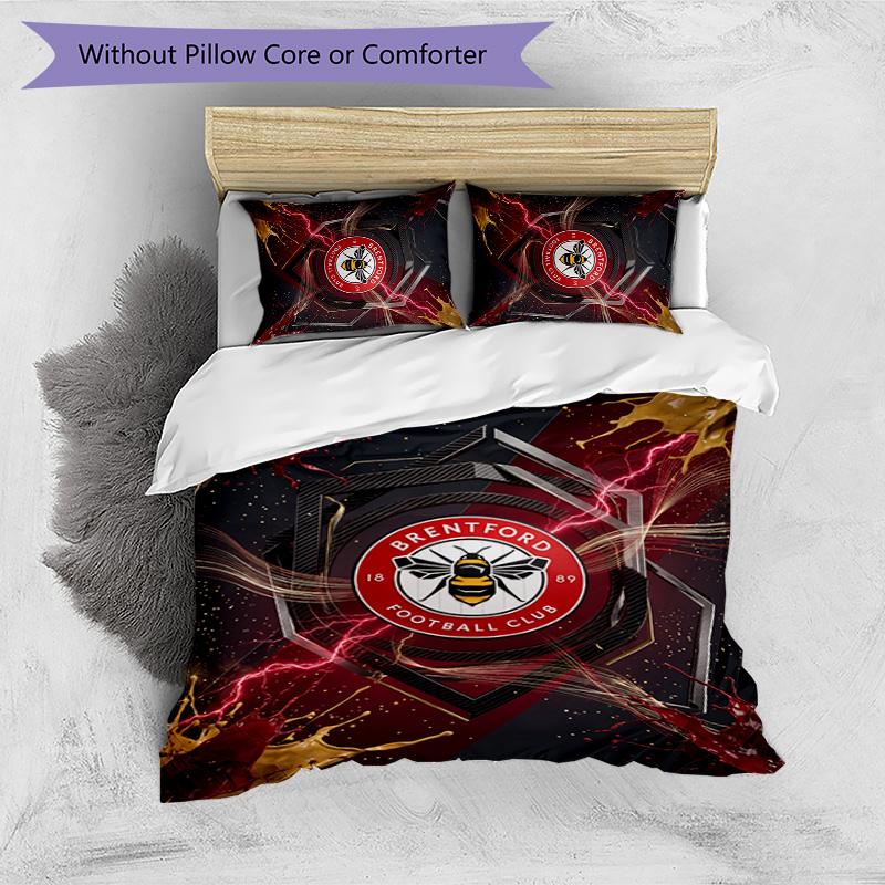 Set Lenzuola Stampato Brentford Football 3 Pezzi, Comodo Set Copripiumino per Camera da Letto Amico della Pelle