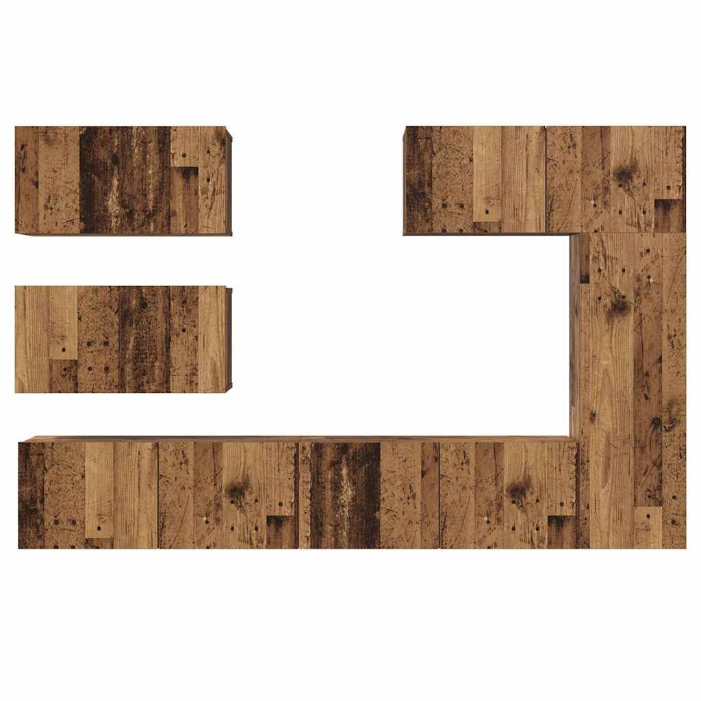 Wall Mounted TV Cabinet Set 6 pcs Reclaimed Wood Effect Particleboard