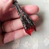 Gothic Victorian Sliver Color Filigree Red Glass Crystal Cone Dangle Earrings for Women Halloween Party Witch Magic Jewelry Gift