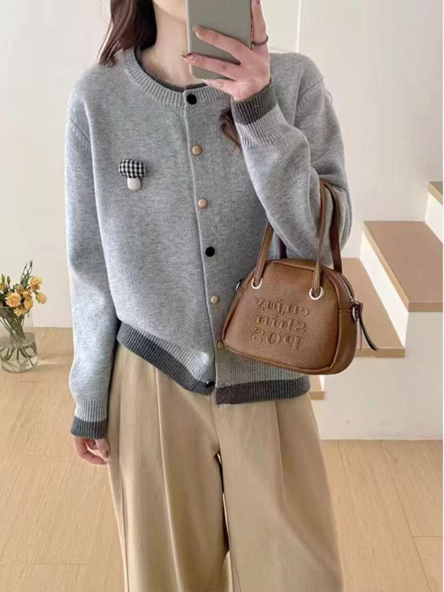 

Осень и зима новый цветной модный кардиган свитер женский однобортный фиолетовый вязаный свитер топ One Size