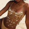 Corsetto Costola Toracica Fatto a Mano con Perline Catena Corpo Sirena Top Per Carnevale 2026 Gioielli Donna Sexy Outfit da Spiaggia Conchiglia Bralette Rave