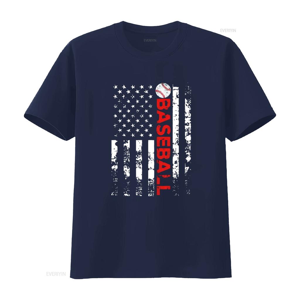 Womens T Shirt American Flag Baseball Team Casual  Tops Black Large Vintage Washed Unisex Soft Fashion Stylish Streetwear