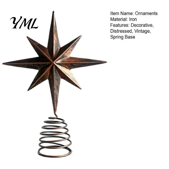 Sturdy Spiral Spring Base Distressed Metal Eight-pointed Star Christmas Tree Topper with Stable Unique Top Ornament Base, Vintage for Holiday