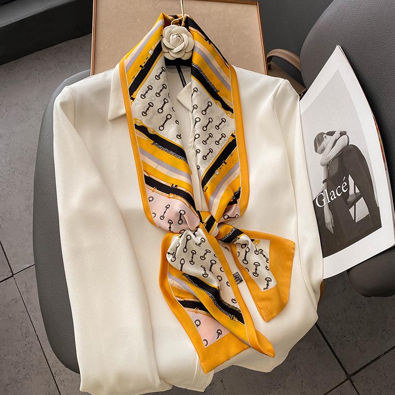 New Silk Scarf Women's Small Long Narrow Silk Scarf Spring and Autumn Scarf Professional Temperament Scarf Shirt Accessories Tied Bag Headband