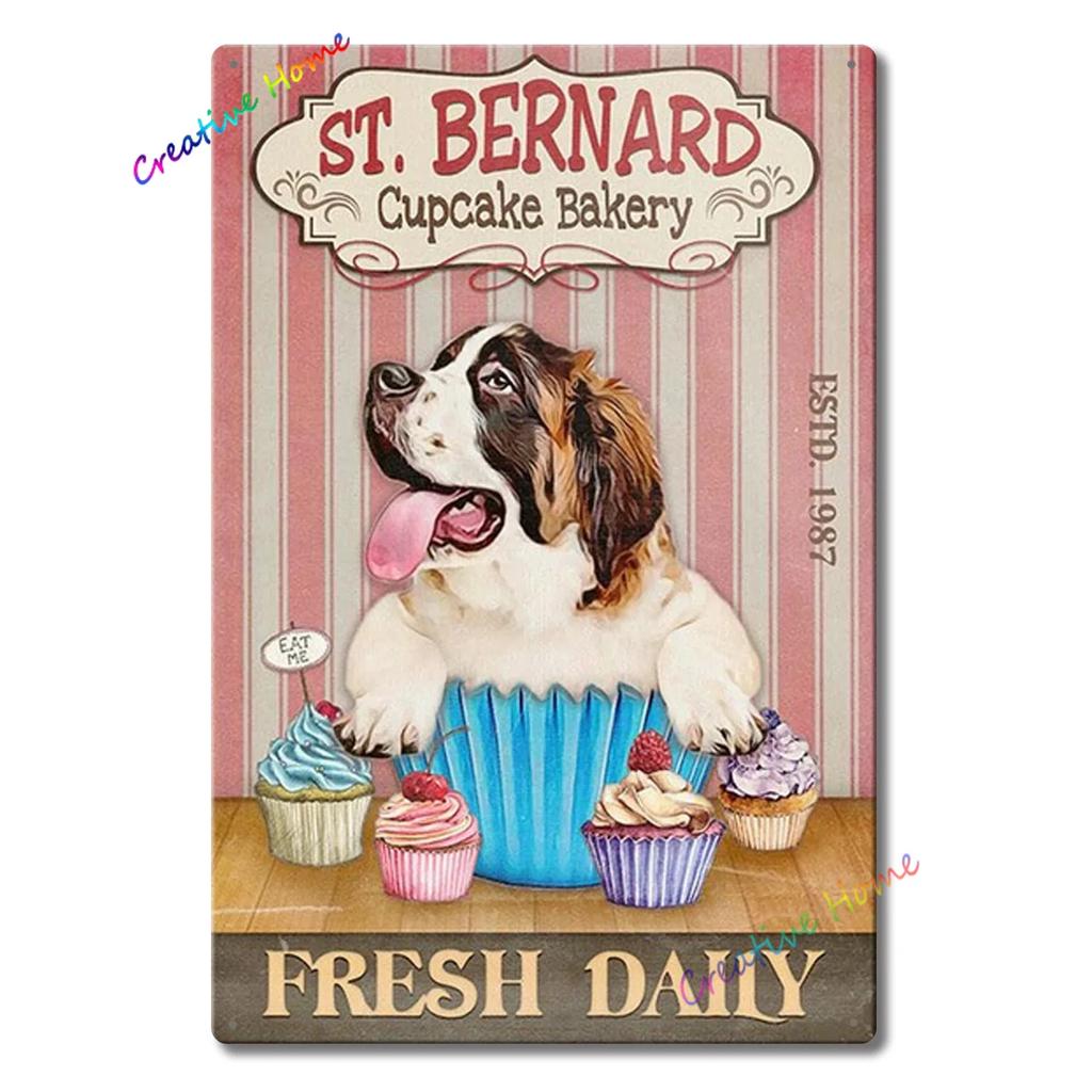 Metal Tin Sign Wall Decor St. Bernard Dog Bubble Bath Record Coffee Hanging Plaque Aluminum Signage Posters 8x12 Inch