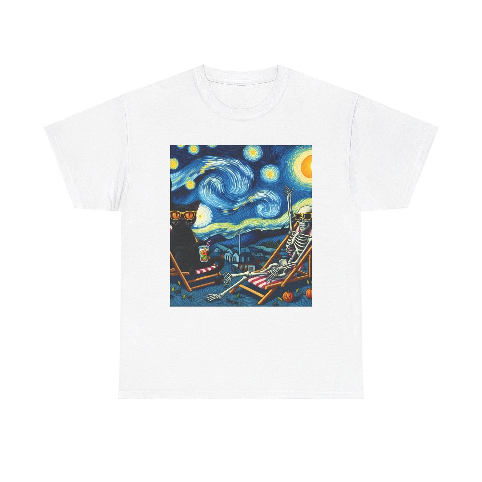 Starry, Starr Night Halloween Humor Cat Skeleton Black Unisex Heavy Cotton Tee S разноцветный