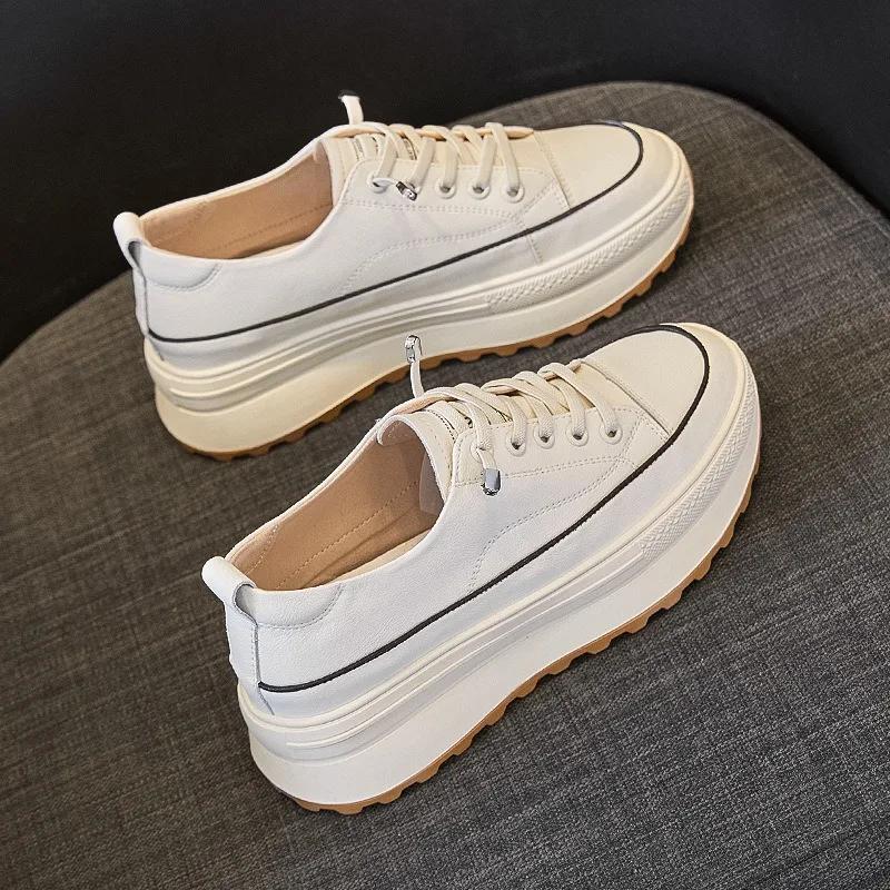 Fashion 5CM Genuine Leather Women Shoes Platform Wedge Skate Boarding High Brand Heels Casual Summer Vulcanize Shoes Spring Autumn Shoes