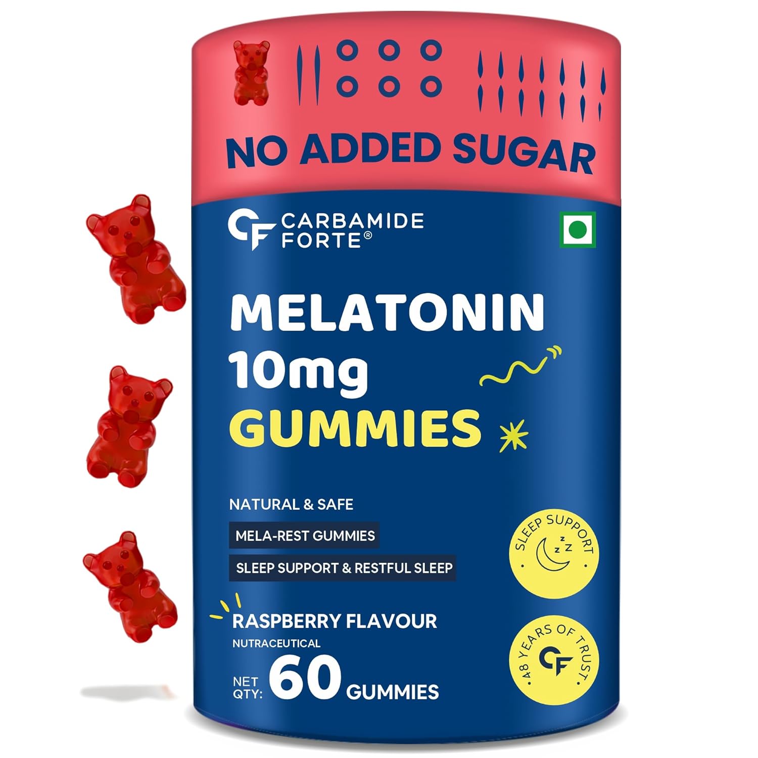 

Carbamide Forte 10 mg Melatonin Gummies for Deep Sleep | Sleep Supplements for Men and Women | 60 Veg Sugar Free Gummies