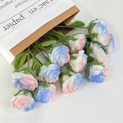 3Pcs Handmade Rose Artificial Rose Flowers Crochet Flower for Home Decoration Gifts for Friends Family Valentine's Day Anniversary Graduations Wedding