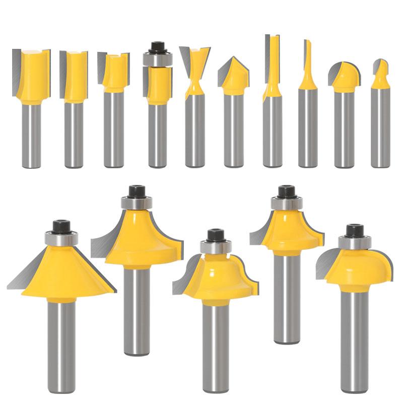15pcs 8mm 6.35mm shank Router Bit Set Trimming Straight Milling Cutter for Wood Bits Tungsten Carbide Cutting Woodworking