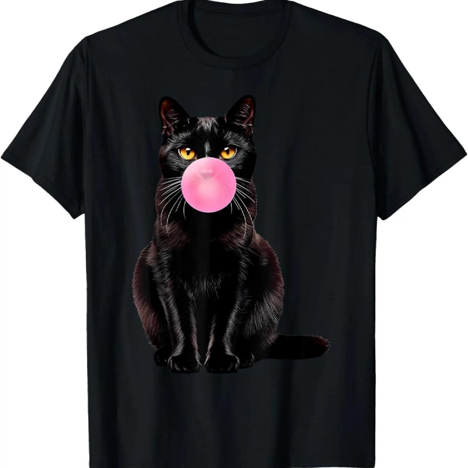 Black Cat Blowing Bubble Cute Pet Animal Lover Funny Cat T-Shirt S разноцветный