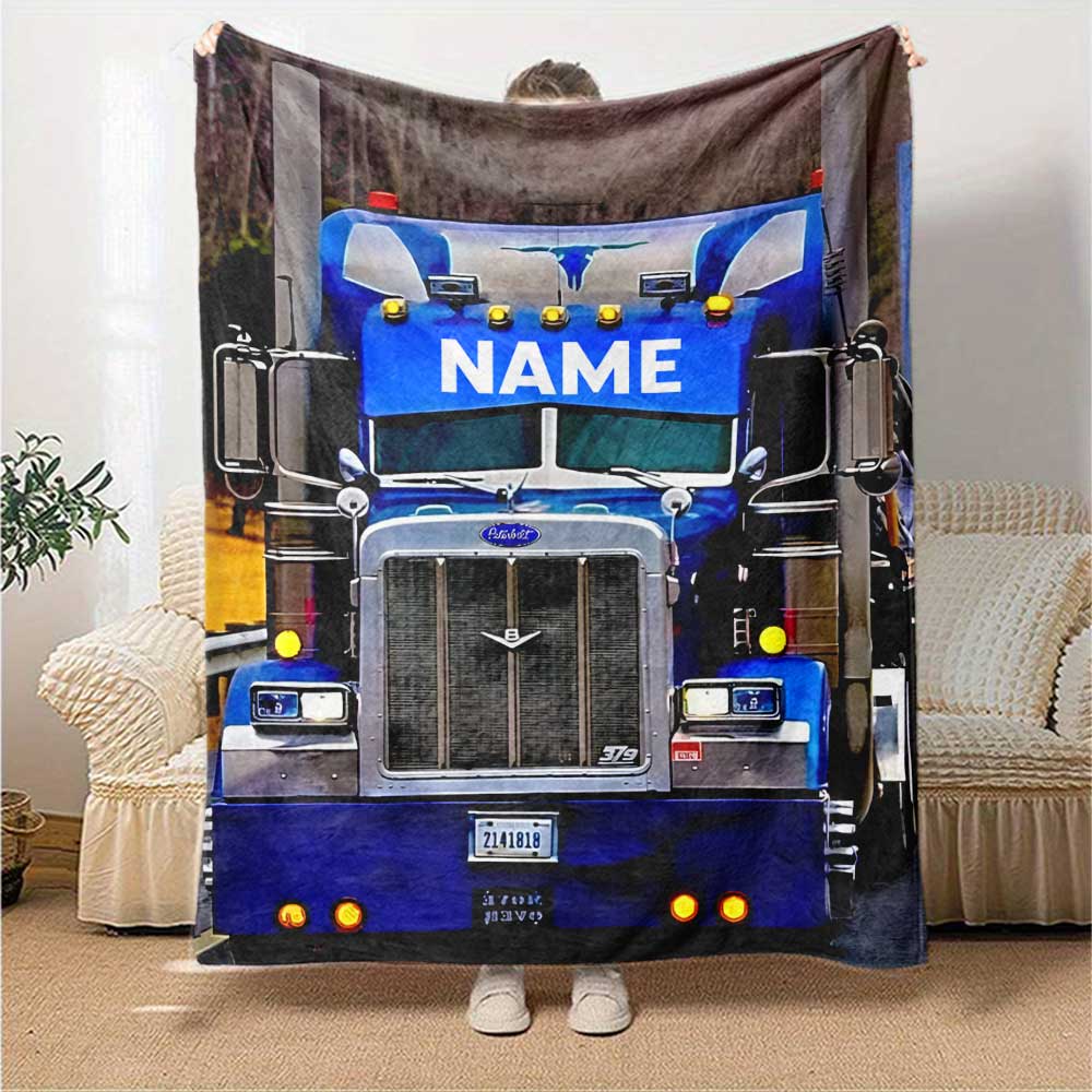 Truck Personalized Name Blanket Throw Personalized Blanket Soft Warm Cozy Throw For Bed Sofa Office Chair Livingroom Ideal for All Seasons