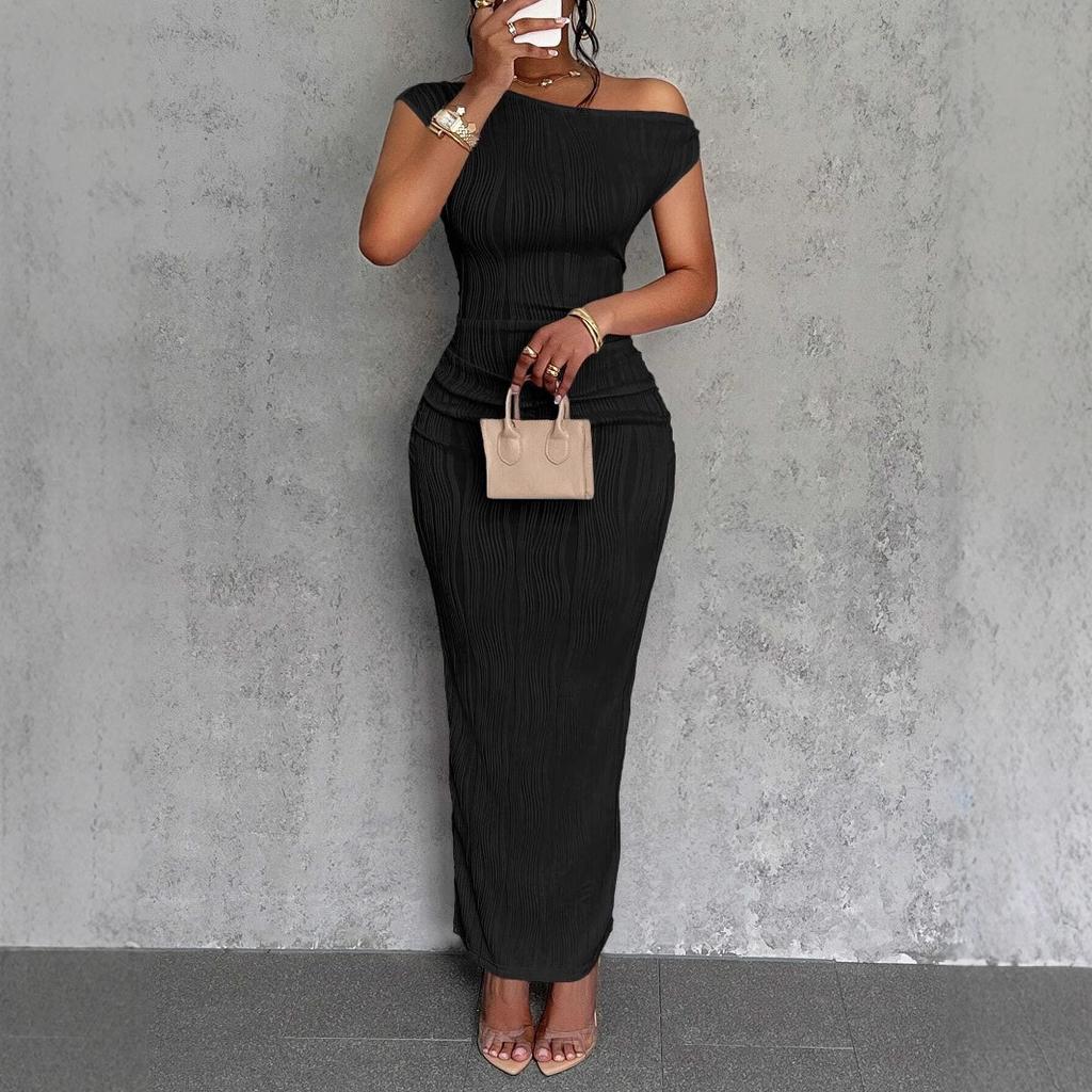 Neues Süßes und Modisches Off-Shoulder-Kleid mit Wasserkräuselung