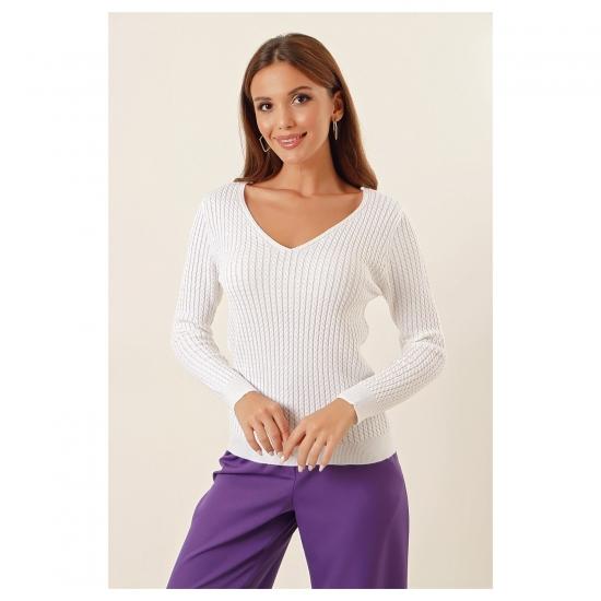 AQE FASHION V-Neck Fine Hair Knitting Detailed Sweater, Women's Fashion Autumn and Winter Sweater