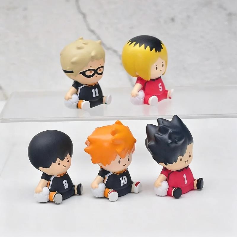 5pcs/Set Cute Round Chubby Bead Eyes Haikyuu Chibi Shoyo Tobio Kei Sitting Figures Sports Anime Model Toy Desktop Ornament Gifts