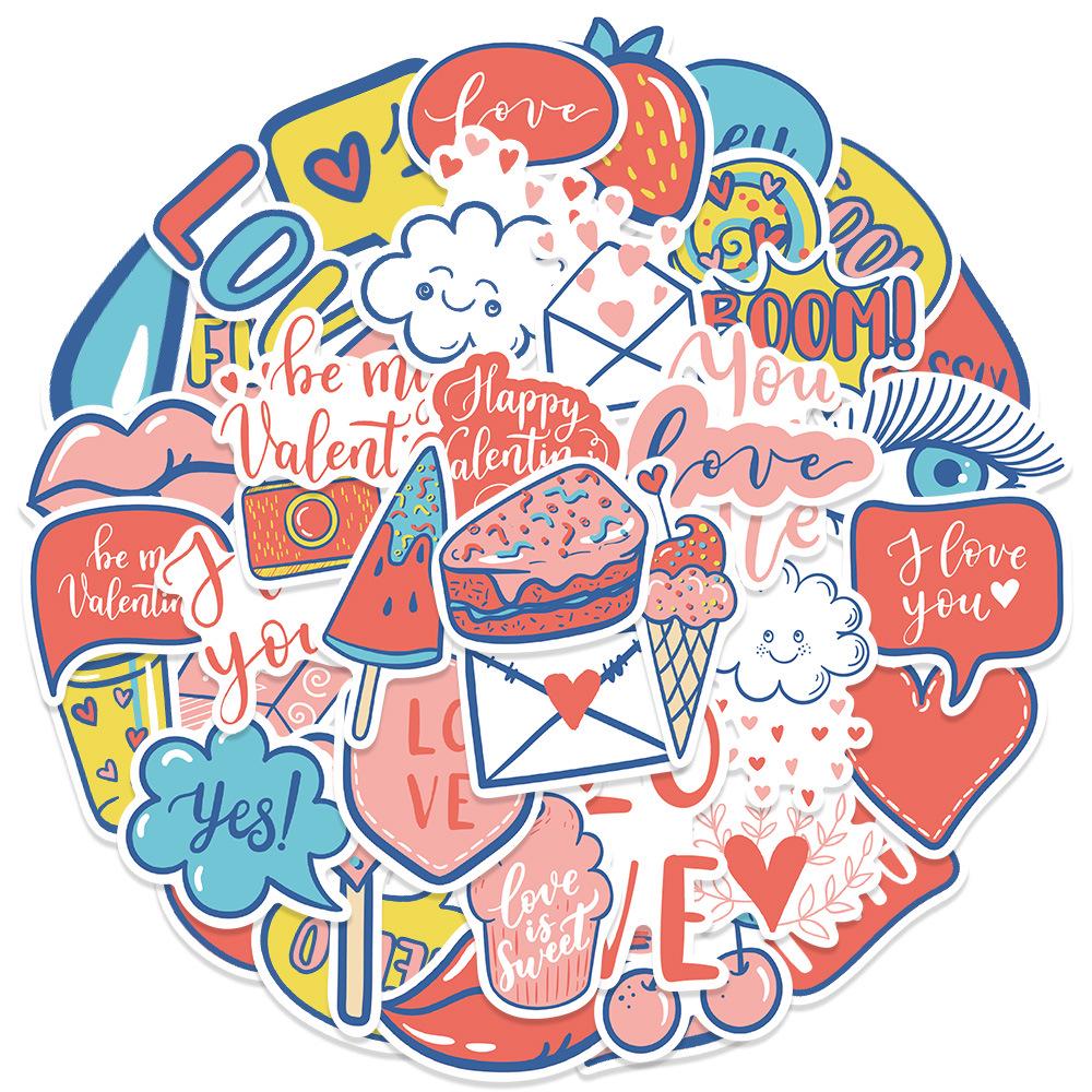 Valentine's Day 50-Piece LOVE Graffiti Stickers - Waterproof Cartoon Decorations for Luggage and Rooms