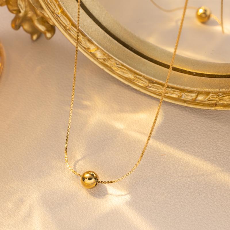 Minimalist Stainless Steel Single Bead Necklace Daily Fashion Accessories Non-Fading For Women