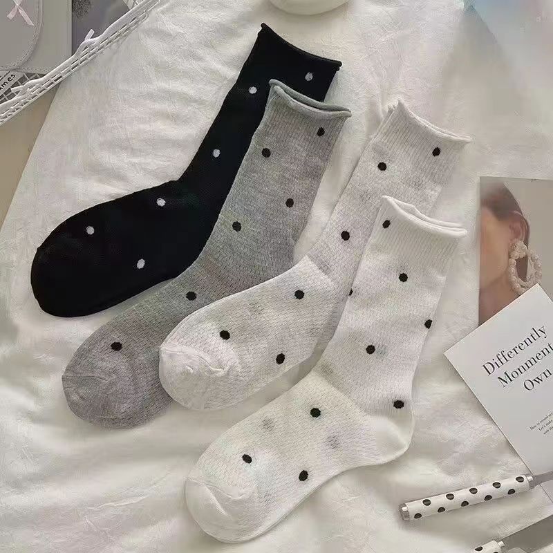 Internet Celebrity Micro-Transparent Dot Socks Dongdaemun Summer Garden Polka Dot Mesh Breathable Curling Tube Socks
