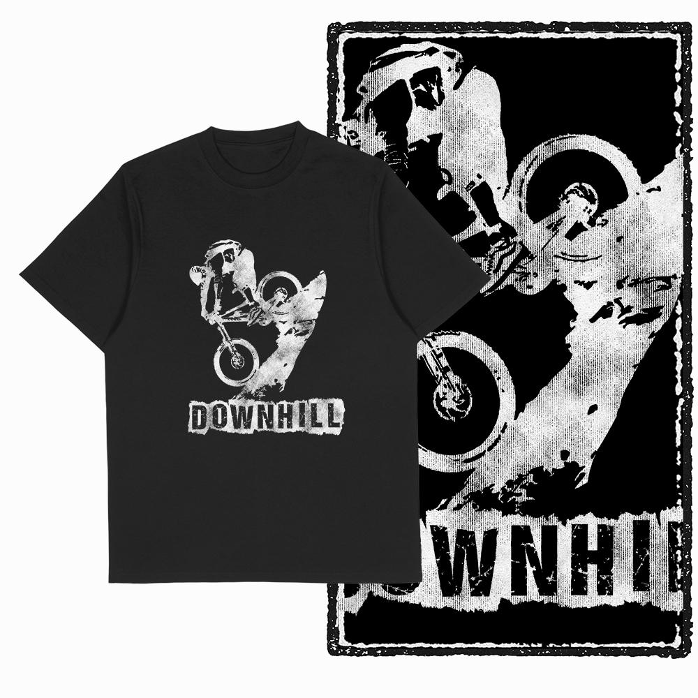 Summer Men's Mountain Bike Letter Printed Round Neck T-shirt 100% Pure Cotton Cool Black Riding High-quality Short Sleeved Shirt