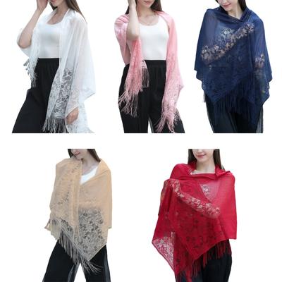 Bride Lace Trim Shawl for Summer Wedding Sunproof Lace Scarf with Floral Pattern