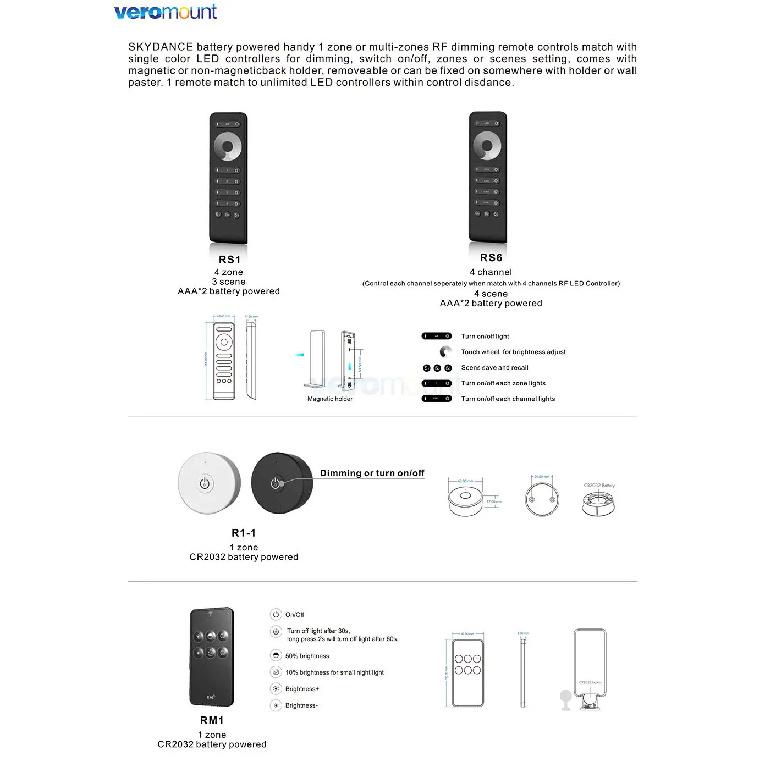 Skydance 1-Kanal*4A/8A 12-48VDC RF-Controller Push-Dim Wanddosenmontage V1-H 1-Kanal*6A/9A ZigBee & RF CV-Controller V1-H(WZ) Tuya App