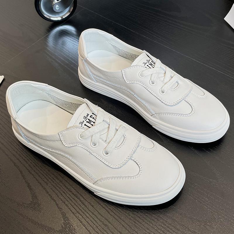 Kožené Malé Bílé Boty Dámské Boty Nové Kožené Jarní Jarní Plochá Podrážka Piškotové Nazouvací Ležérní Boty Léto