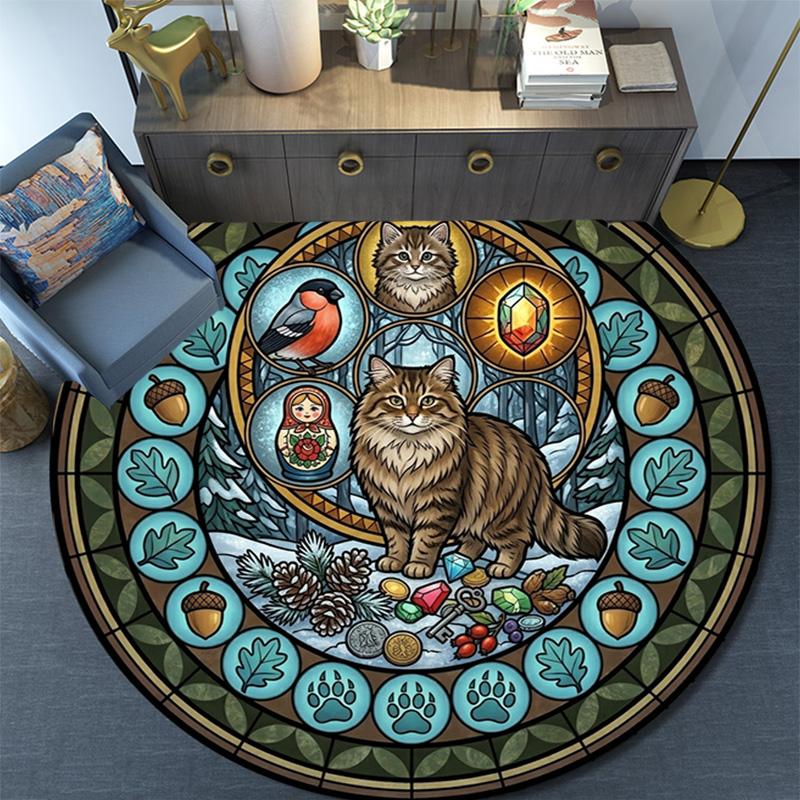 Wild Cats Symbols Round Area Rug Under Office Chairs Bedroom Living Room Home Decor