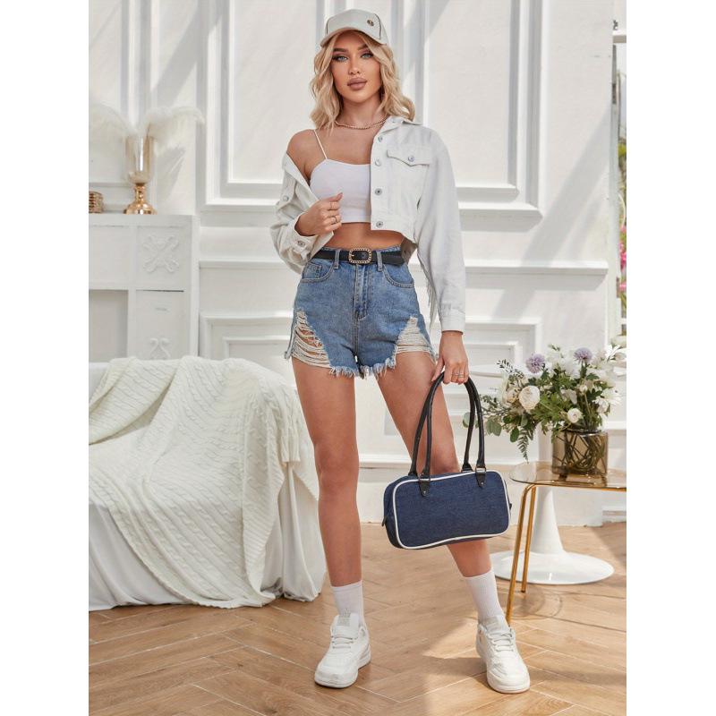 2025 Women's White Fringed Denim Jacket - European & American Style Loose Outerwear