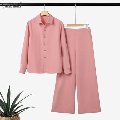 Kadın Uzun Kollu Bluz ve Pantolon Rahat İki Parça Takım Elbise Setleri