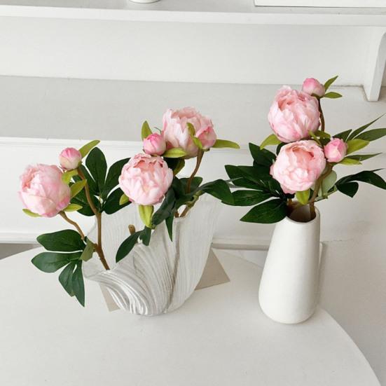 Künstliche Pfingstrosenblüten, 17 Zoll Realistische Kunstpfingstrose mit 1 Knospe, Lebensechtes Pfingstrosenbukett mit Stiel für Vasenarrangement, Tischdekoration für Hochzeiten, Innenbereich