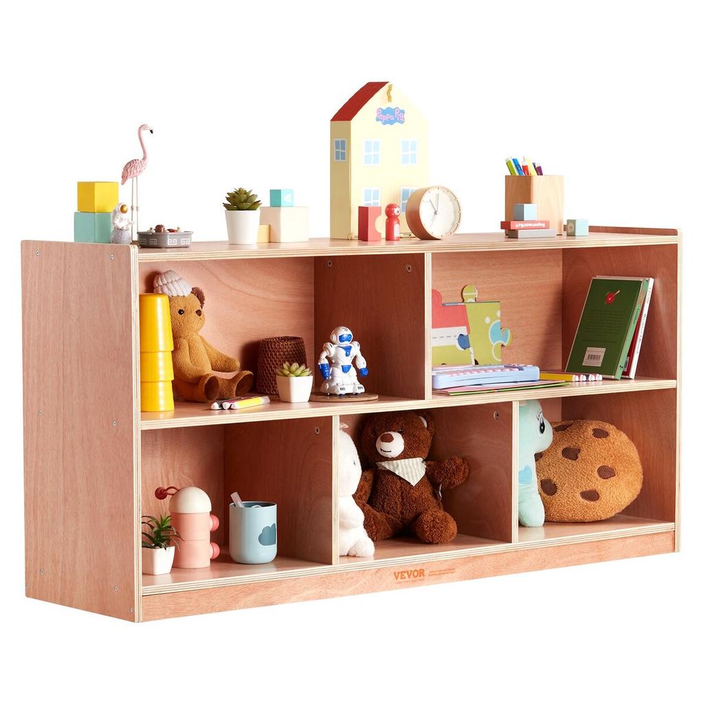 Storage Shelf Tray Cabinet 5-Section Cubby Storage 2-Shelf for Home School