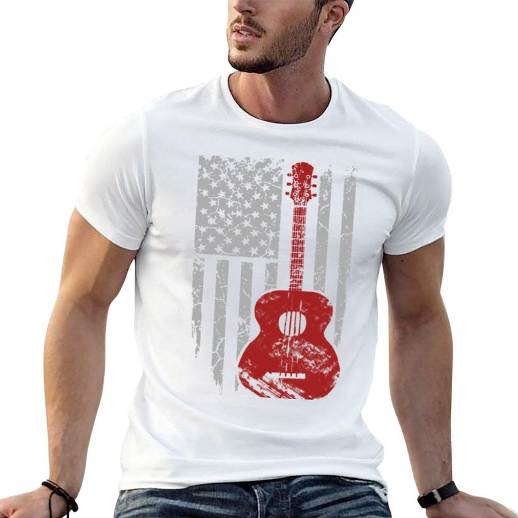 Camiseta De Jogador De Guitarra Com Bandeira Americana Taunisexho Grande Camiseta Simples