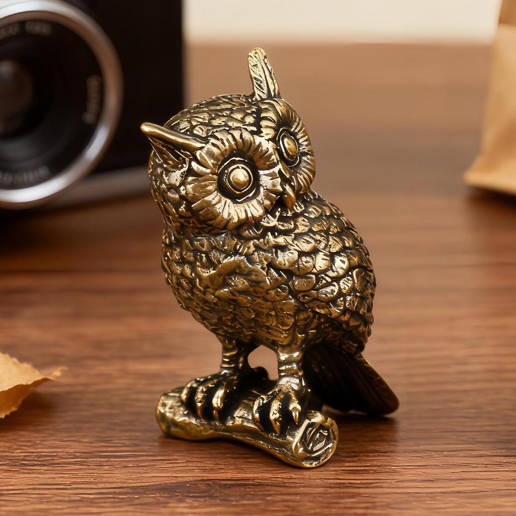 Owl Figurine Decorative Brass Bird Sculpture 1.89 Inches Owl Figurines for Living Room Study Room Shelf Table Porch Entryway