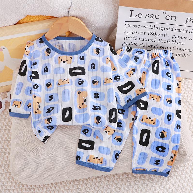 Dětská souprava domácího oblečení z čisté bavlny Letní chlapecká a dívčí pyžama s tenkým sedmičtvrtečním rukávem, dvě sady
