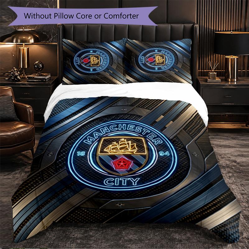 Set Lenzuola Manchester City Modello 3 Pezzi Morbida Copripiumino in Microfibra con Federe per Camera da Letto