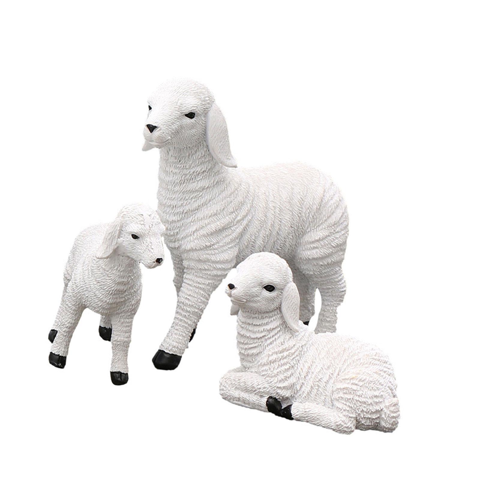 

Декоративные смолы Овечьи скульптуры для гостиной или садового украшения Белые ягнята Миниатюры Фигурки Украшения C