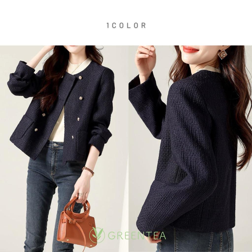 Veste Col Mao Taille L Thé Vert, Vêtement d'extérieur, Formel, Coréen, Décontracté, Quotidien, Printemps, Remise de diplômes, Mignon, Maman, Formel, Marine,