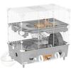 2-Etagen Hamsterkäfig mit Laufrad Sandbad für Zwerghamster 44,5 x 28 x 44 cm grau