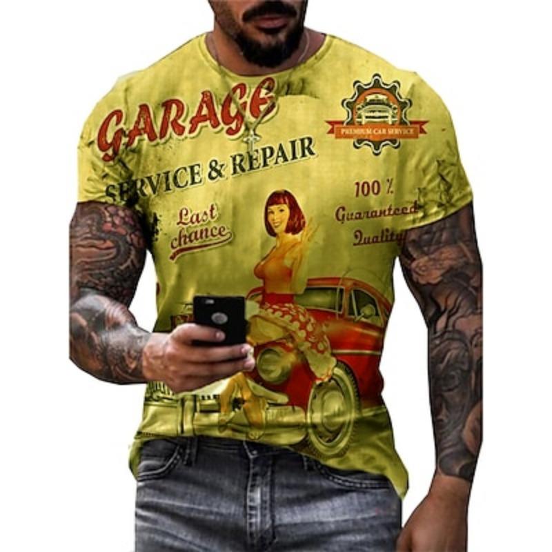 Men's Graphic Cartoon Car Short Sleeve T Shirt 3D Print Crew Neck Shirt Fashion Basic Classic Street Casual Daily Summer Clothing