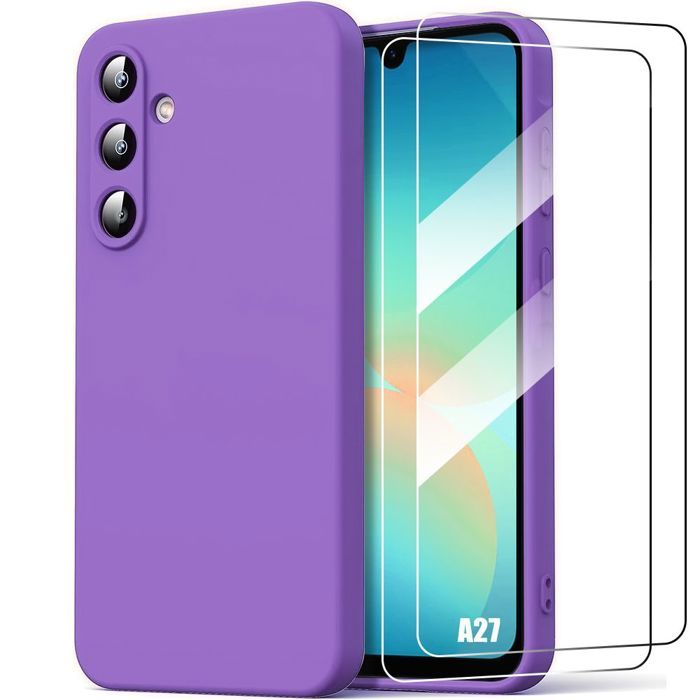 Coque pour Samsung Galaxy A27 5G, Silicone Liquide Ultra Fine Antichoc - Violet - 2 Verres Trempés