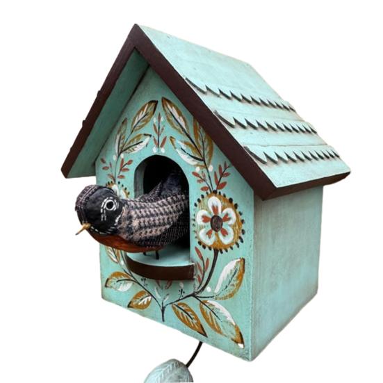 Kinetic Art Birdhouse Wall Decor Animal in House Wall Decoration Outdoor Garden Wall Art for Farmhouse Home Room Yard Patio Porch