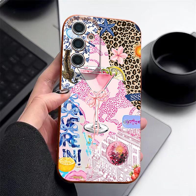 Pink Goblet Bowknots Disco Ball Pattern Case For Samsung Galaxy A57 A56 A55 A54 5G A37 A36 A35 A34 A17 A16 A15 A14 Leather Texture Silicone Cover