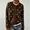 2026 Damen Oversized Rundhals Strick Cardigan mit Farbblock-Punkte-Muster Lockerer Sitz Lässiger Arbeitskleidungs Pullover