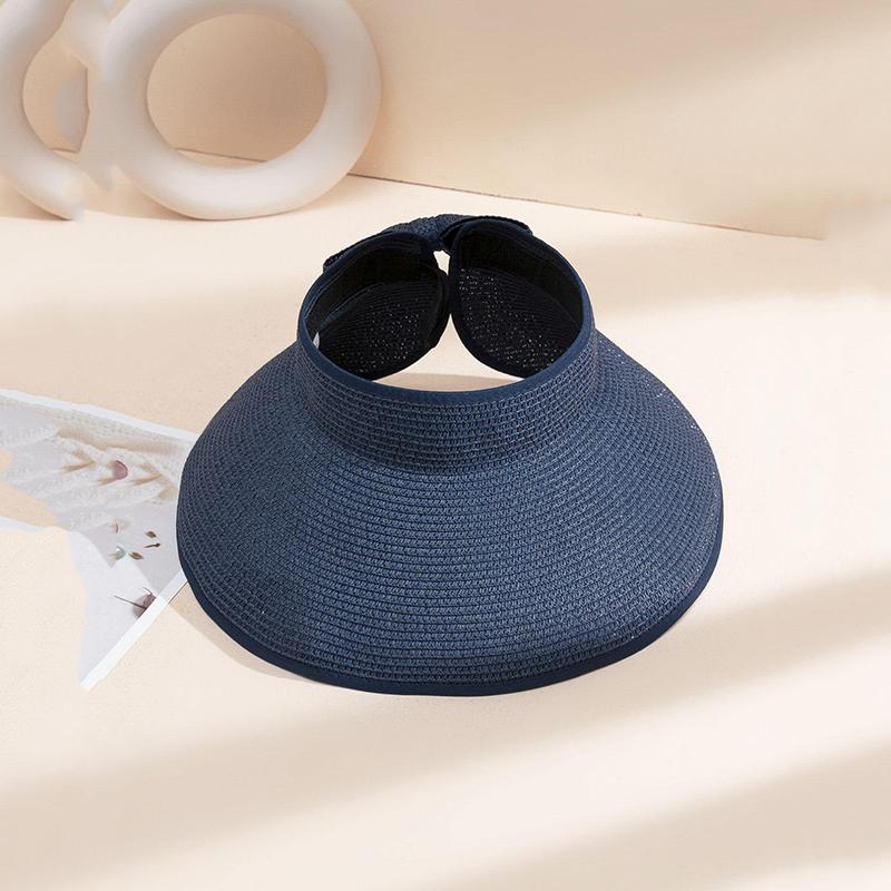 

Summer empty straw hat foldable outdoor portable bow wide brimmed visor for women sun protection beach hat One Size