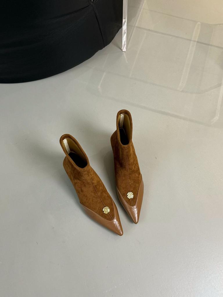 Pointed short tube splicing niche design sense Martin boots versatile camellia leopard print sleeve elastic thin boots retro