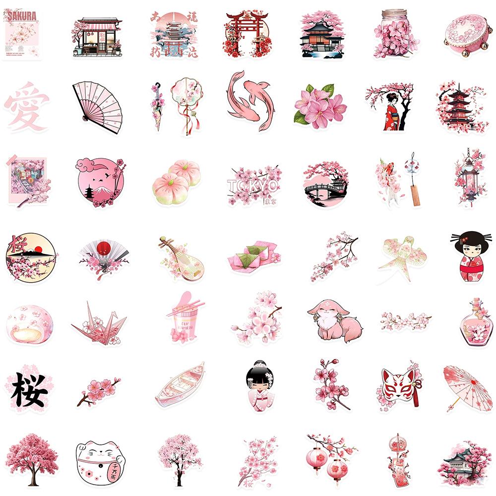 10/30/50 Stück Cartoon Rosa Japanische Kirschblüten Aufkleber Anime Kirschblüten Graffiti Decals Koffer Telefon Notizbuch Ästhetischer Aufkleber