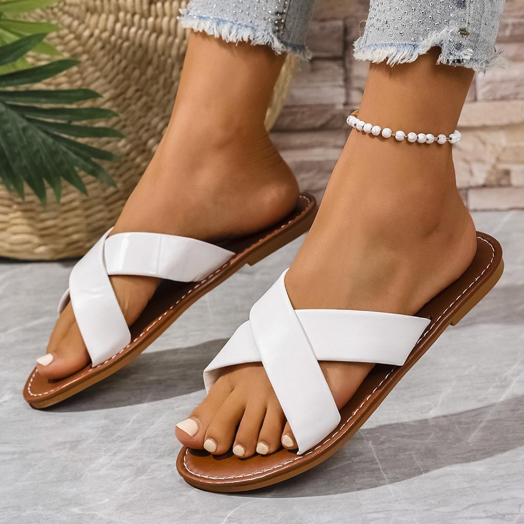 Womens Slide Sandals, Non- Water-Resistant PU - Sandals with All-Day Comfort for Indoor Outdoor Casual Errands & Beach Days
